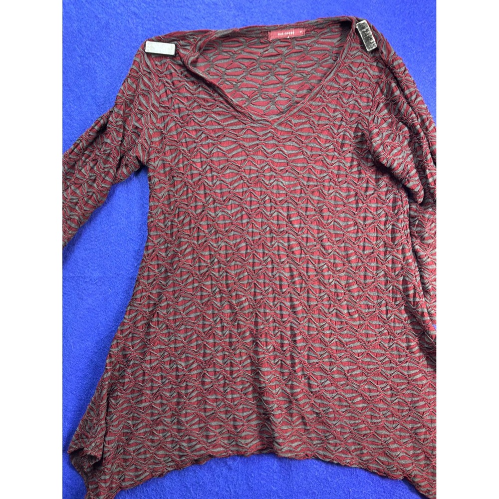 Lagenlook Womens Cut Loose Textured‎ Sharkbite Tunic Top Small Burgundy Grey
